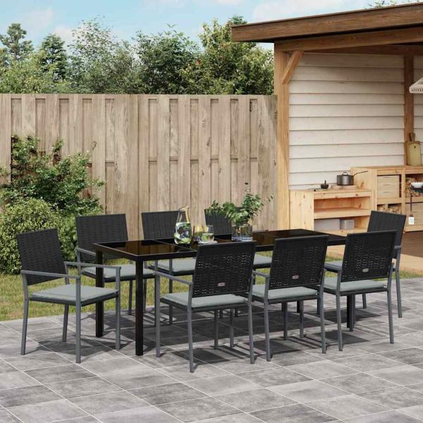 Garten Essgruppe 9 pcs Schwarz und Hellgrau PE-Rattan
