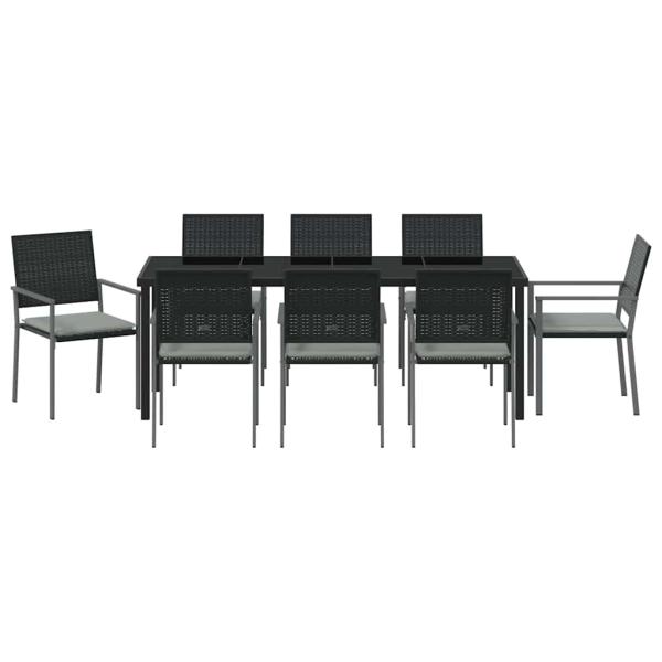 Garten Essgruppe 9 pcs Schwarz und Hellgrau PE-Rattan