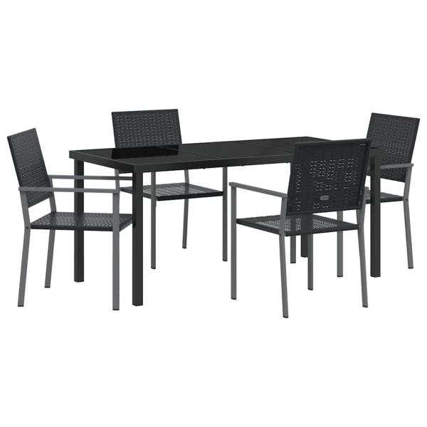 Set aus 3 Schwarz PE-Rattan, pulverbeschichteter Stahl