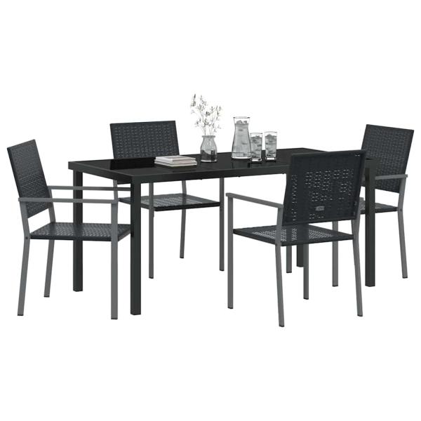 Set aus 3 Schwarz PE-Rattan, pulverbeschichteter Stahl