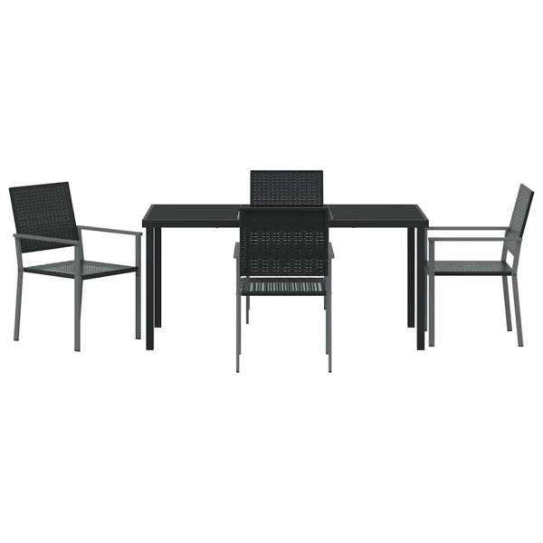 Set aus 3 Schwarz PE-Rattan, pulverbeschichteter Stahl