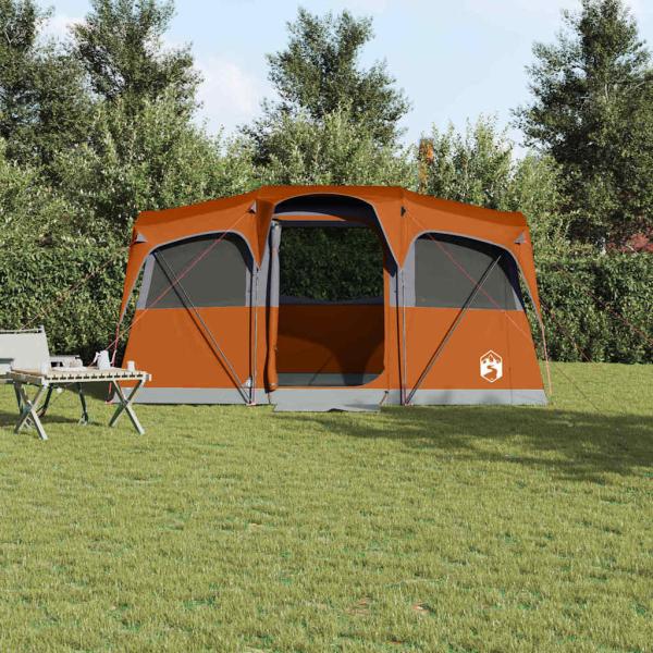 Familienzelt mit Fenstern Kuppel Grau & Orange 10-Personen Wasserdicht