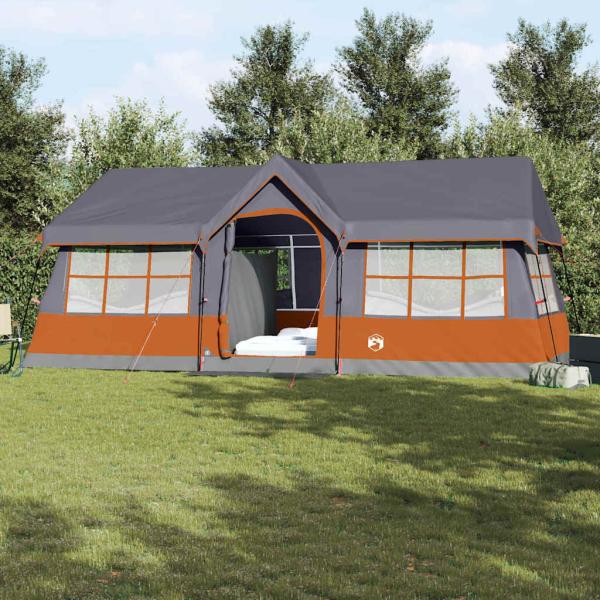 ARDEBO.de - Campingzelt mit Fenstern Grau und Orange 12-Personen Wasserdicht