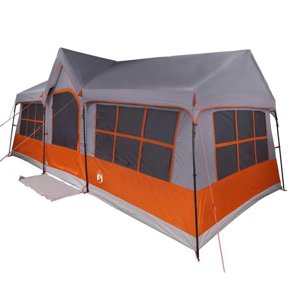 Campingzelt mit Fenstern Grau und Orange 12-Personen Wasserdicht