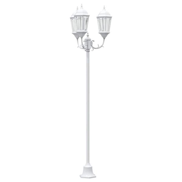 Garten Lichtmast 3-Lampe E27 Weiß 220 cm Aluminium