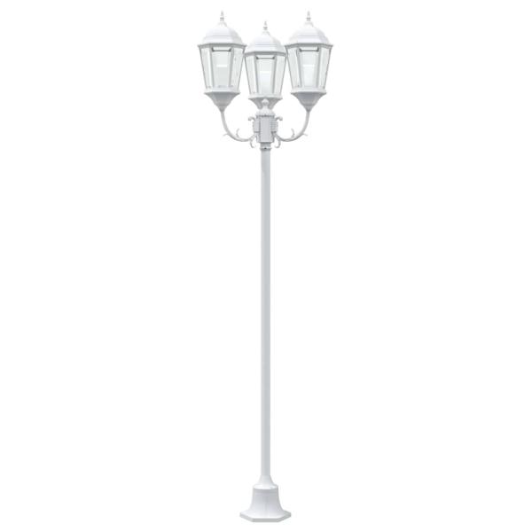 Garten Lichtmast 3-Lampe E27 Weiß 220 cm Aluminium