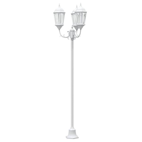 Garten Lichtmast 3-Lampe E27 Weiß 220 cm Aluminium