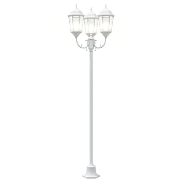 Garten Lichtmast 3-Lampe E27 Weiß 220 cm Aluminium