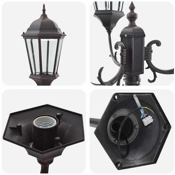 Gartenlaterne mit 3 Lampen E27 Bronze 220 cm Aluminium