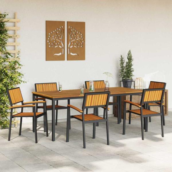 Outdoor Esszimmerstühle Set aus 6 Schwarz Metall und Holz
