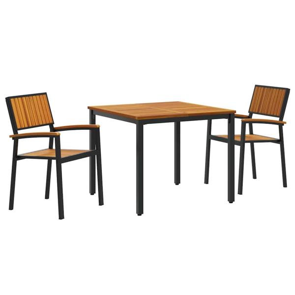 3-teiliges Garten-Ess Set Schwarz und Holz Metall und Holz