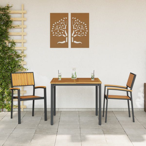 3-teiliges Garten-Ess Set Schwarz und Holz Metall und Holz