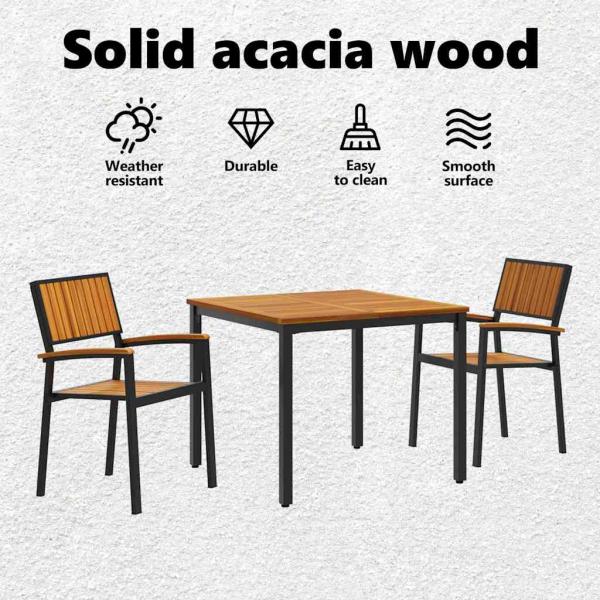 3-teiliges Garten-Ess Set Schwarz und Holz Metall und Holz