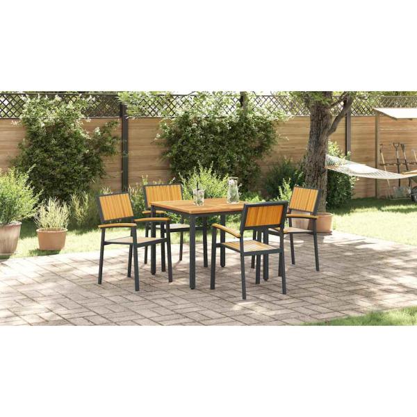 Garten Esszimmer Set 5-teilig Schwarz und Braun Metall und Holz