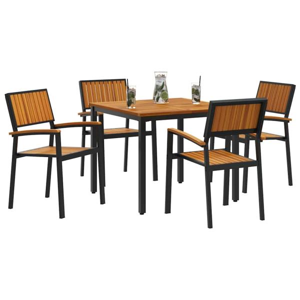 Garten Esszimmer Set 5-teilig Schwarz und Braun Metall und Holz