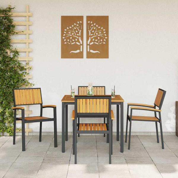 Garten Esszimmer Set 5-teilig Schwarz und Braun Metall und Holz