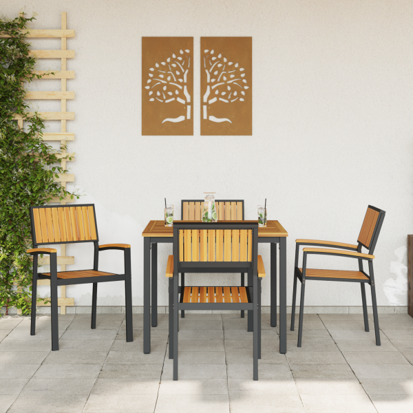 Garten Esszimmer Set 5-teilig Schwarz und Braun Metall und Holz