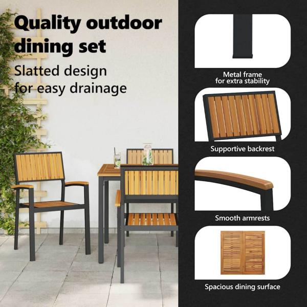 Garten Esszimmer Set 5-teilig Schwarz und Braun Metall und Holz