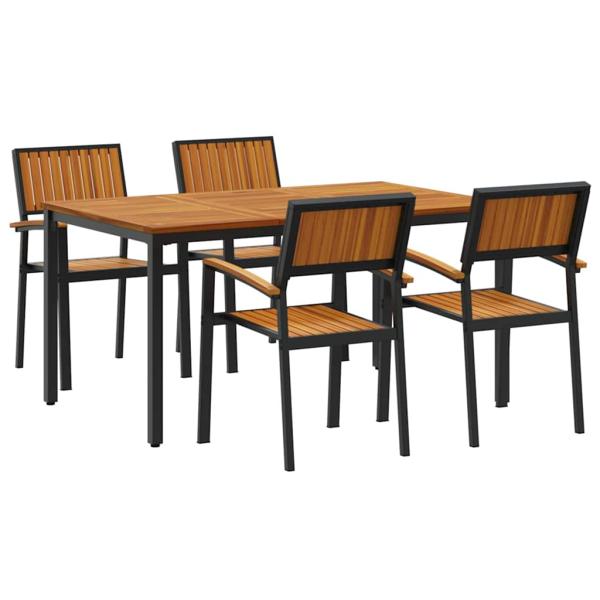Garten Essbereich Set 5-teiliges Set Schwarz Metall und Holz