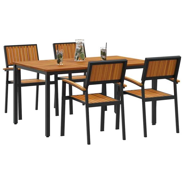 Garten Essbereich Set 5-teiliges Set Schwarz Metall und Holz