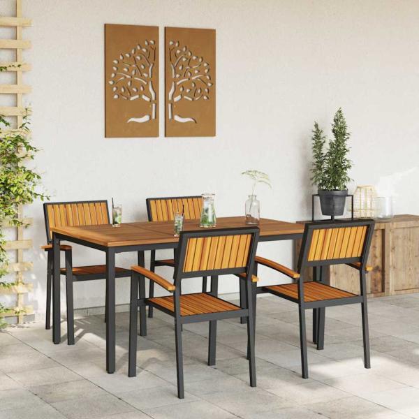 Garten Essbereich Set 5-teiliges Set Schwarz Metall und Holz