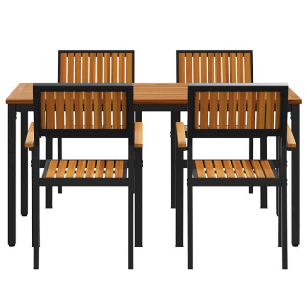 Garten Essbereich Set 5-teiliges Set Schwarz Metall und Holz
