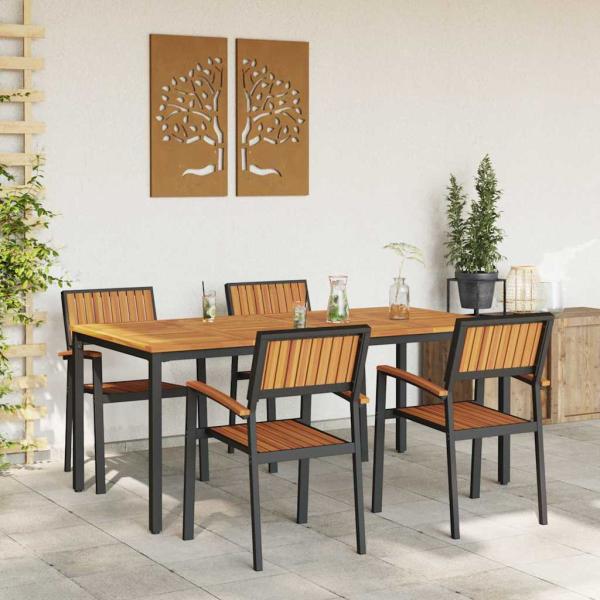 5-teiliges Garten Essset Schwarz, Braun Metall, Holz Langlebig