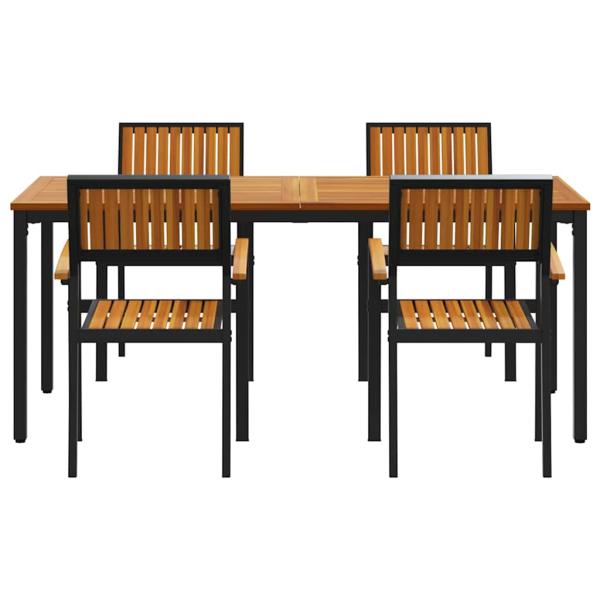 5-teiliges Garten Essset Schwarz, Braun Metall, Holz Langlebig