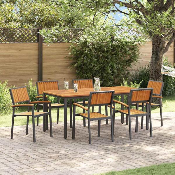 ARDEBO.de - Garten Essgruppe 7-teilig Schwarz, Naturholz Metall, Holz