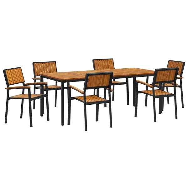 Garten Essgruppe 7-teilig Schwarz und Braun Metall und Holz