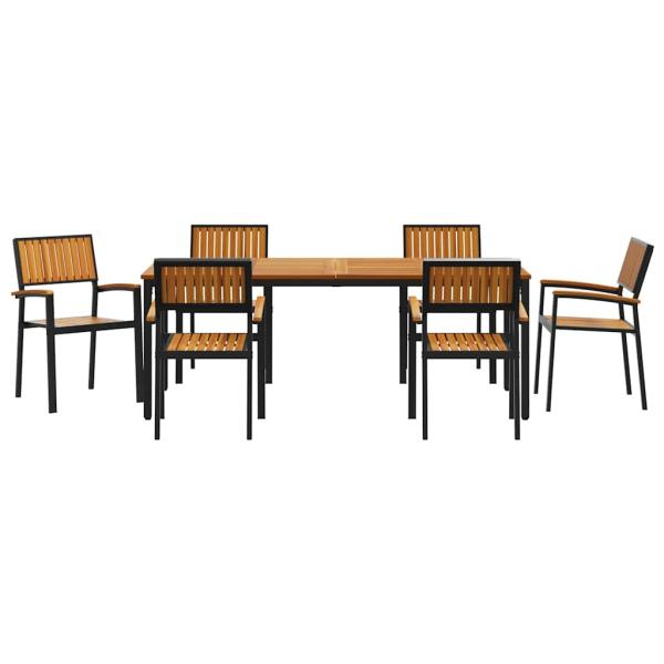Garten Essgruppe 7-teilig Schwarz und Braun Metall und Holz