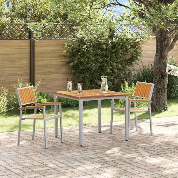 ARDEBO.de - Garten Essgruppe Set aus 3 Grau, Holztöne Metall, Holz Langlebig