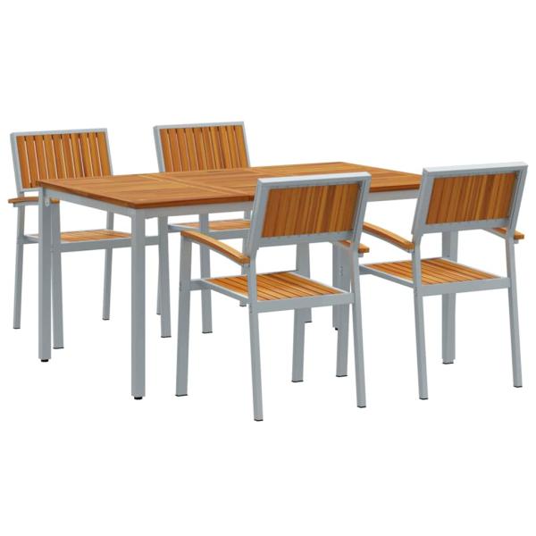 Garten Essgruppe Set aus 5 Grau, Naturholz Metall Robust