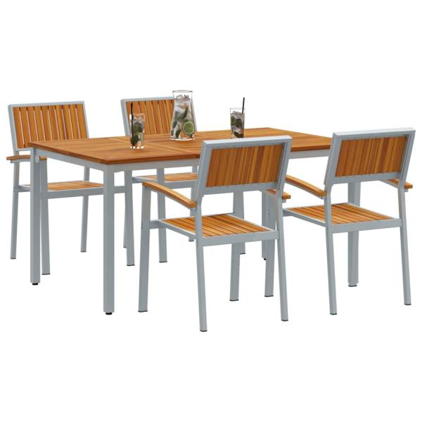Garten Essgruppe Set aus 5 Grau, Naturholz Metall Robust