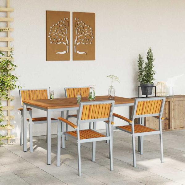 Garten Essgruppe Set aus 5 Grau, Naturholz Metall Robust