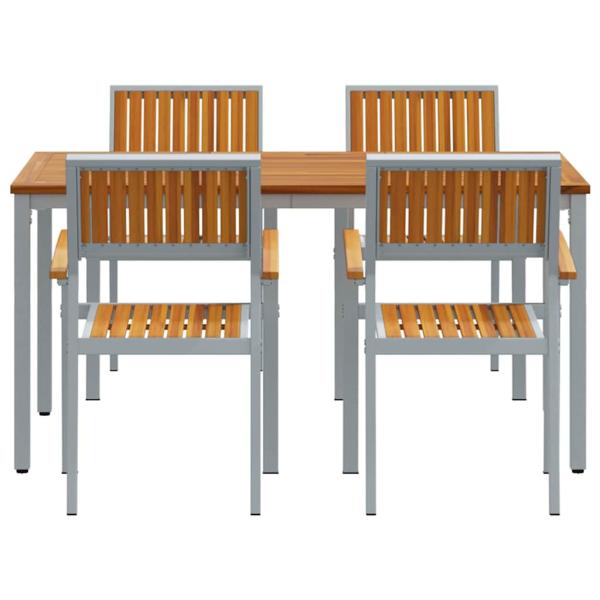 Garten Essgruppe Set aus 5 Grau, Naturholz Metall Robust
