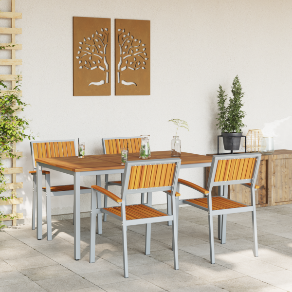 Garten Essgruppe Set aus 5 Grau, Naturholz Metall Robust