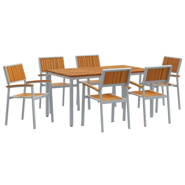 Garten Essgruppe 7-teilig Grau Metall Stabil und bereit