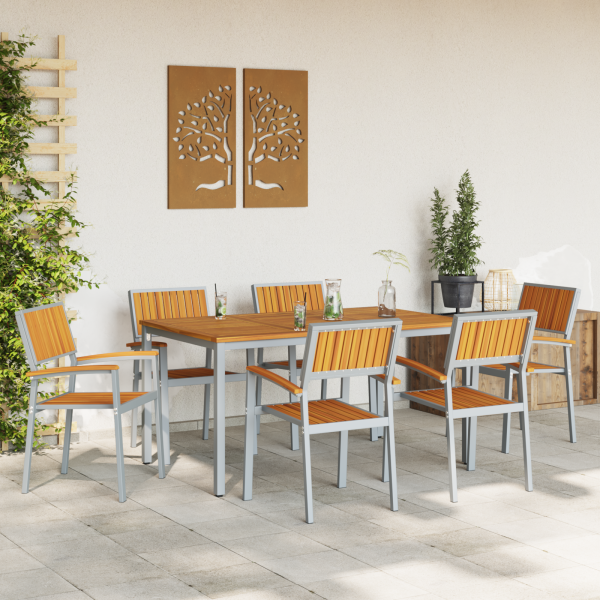 Garten Essgruppe 7-teilig Grau Metall Stabil und bereit