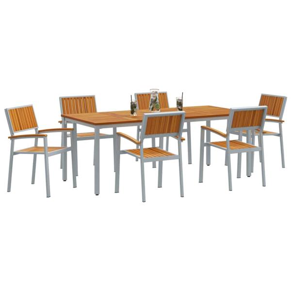 Garten Essgruppe 7-teilig Grau und Naturholz Metall und Holz