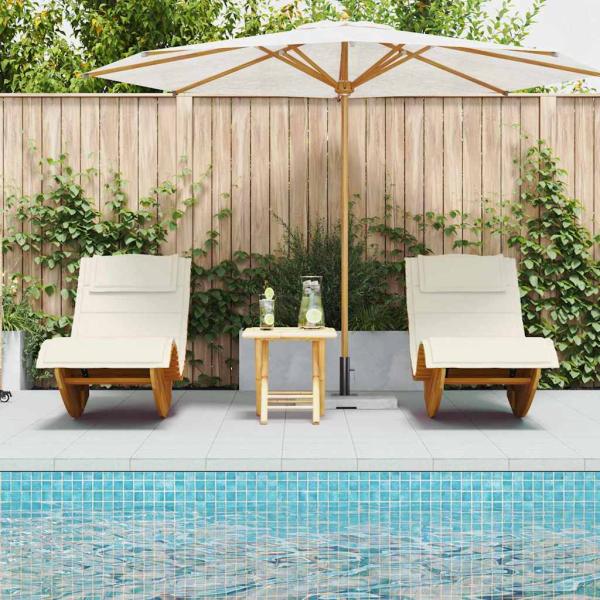 Sonnenliege Set von 2 Creme, Naturholz Massivholz Akazie, Polyester