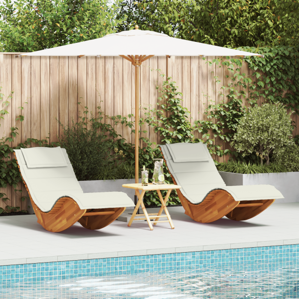 Sonnenliege Set von 2 Creme, Naturholz Massivholz Akazie, Polyester