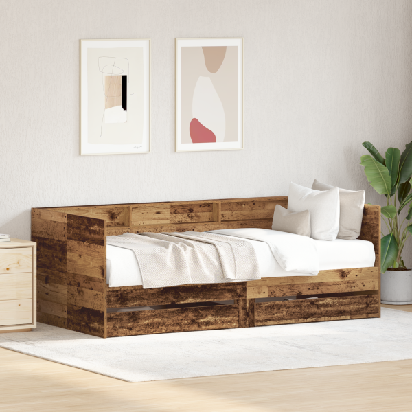 Bettcouch mit Schublade Altholz Teilenholz 75 x 190 cm Langlebig