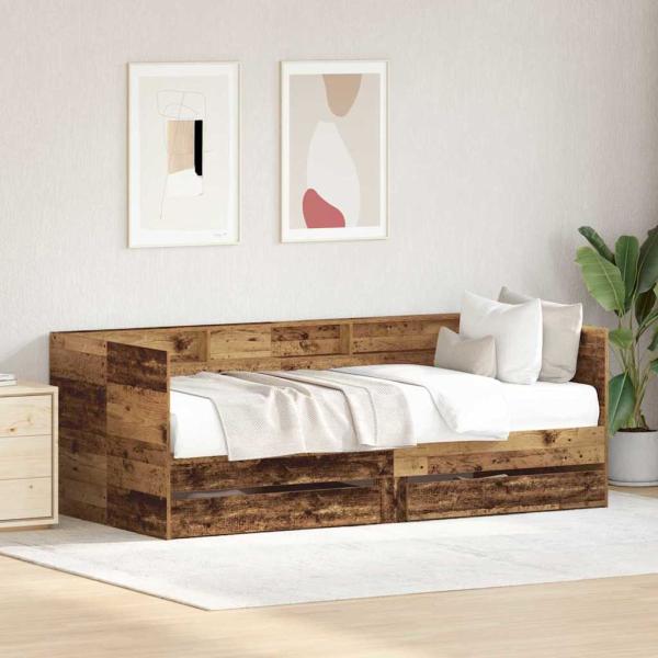 Bettcouch mit Schublade Altholz Teilenholz 75 x 190 cm Langlebig