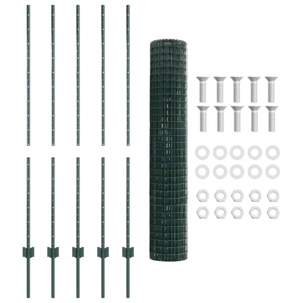ARDEBO.de - Eurozaun mit Pfosten Set aus 2 Grün Pulverbeschichteter Stahl, PVC