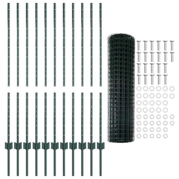 Euro Zaun Set von 2 Grün Pulverbeschichteter Stahl 25 x 1,2 m