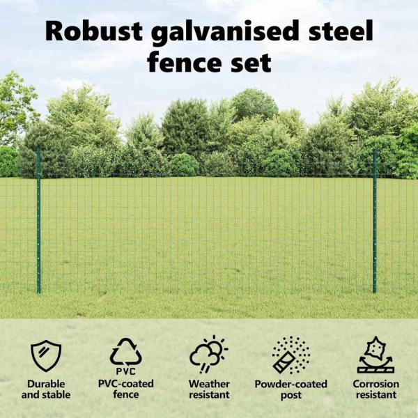 Euro Zaun Set mit 2 Grün Kunststoff, Metall 25m lang x 1m hoch
