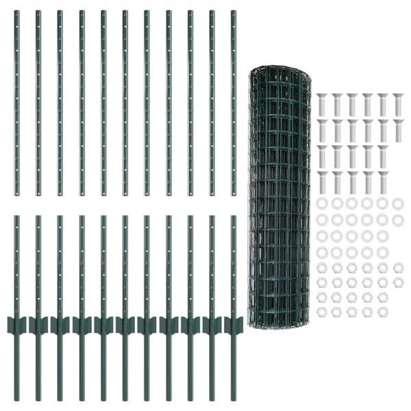 Euro Zaun Set mit 2 Grün Kunststoff, Metall 25m lang x 1m hoch