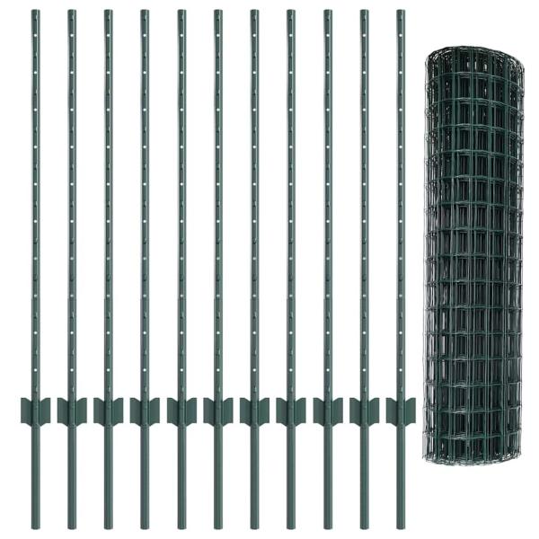Euro Zaun Set mit 2 Grün Kunststoff, Metall 25m lang x 1m hoch
