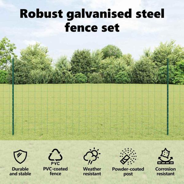 Euro-Zaun mit Pfosten 25 x 1,2 m PVC-beschichteter Stahl Grün